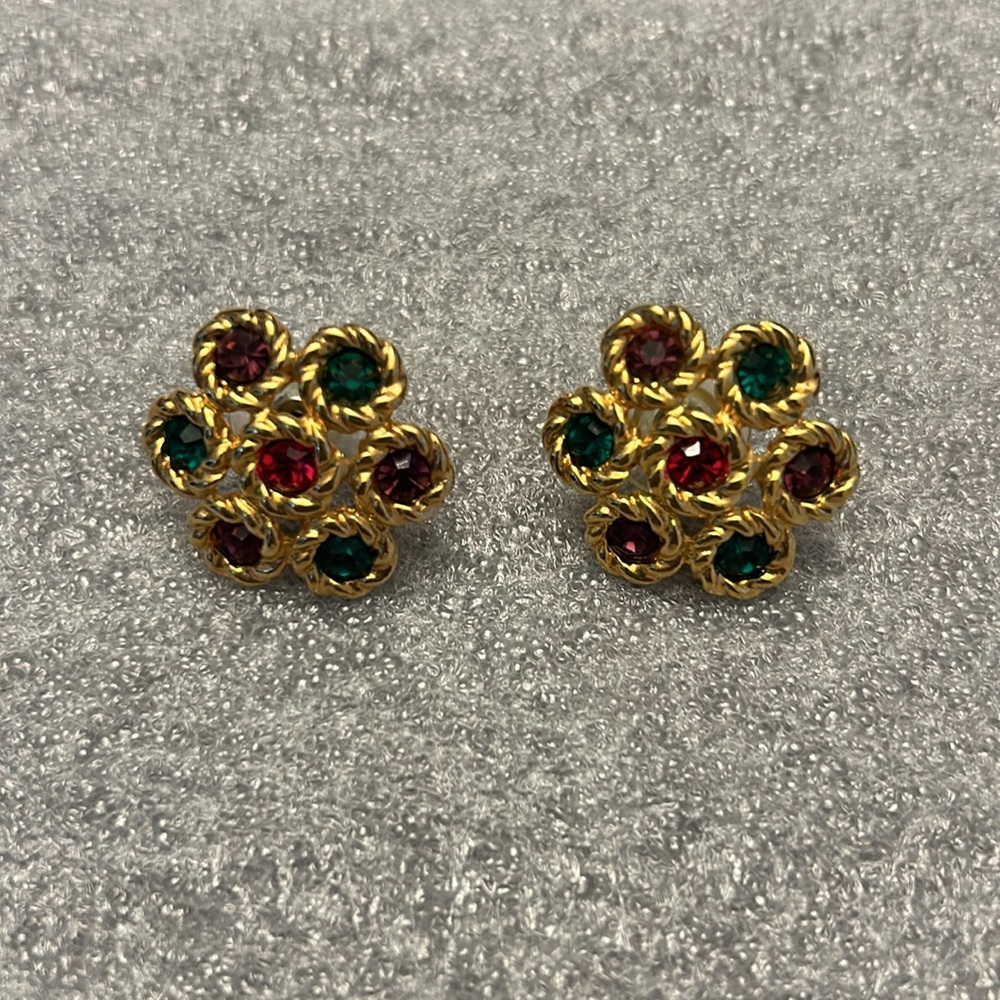 Goldtone Earrings With Colored Stones